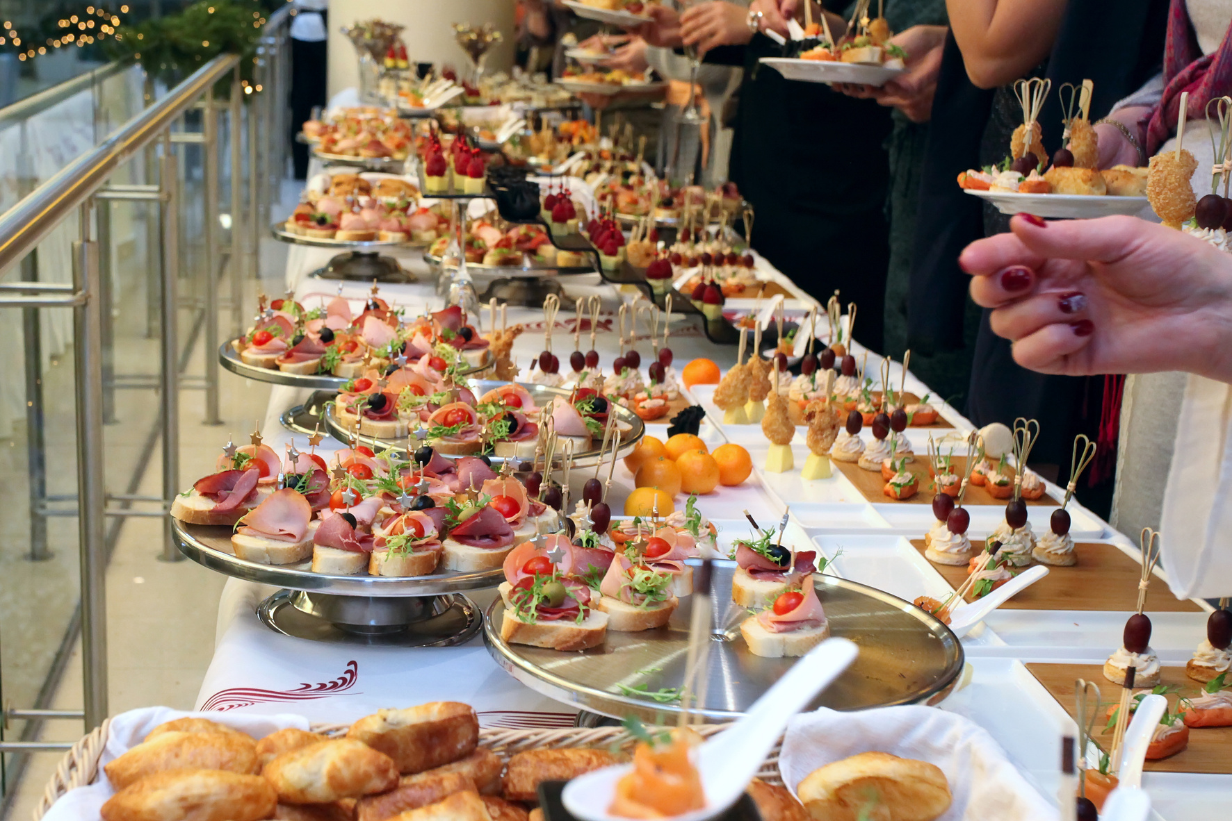 Buffet reception finger food appetizers.